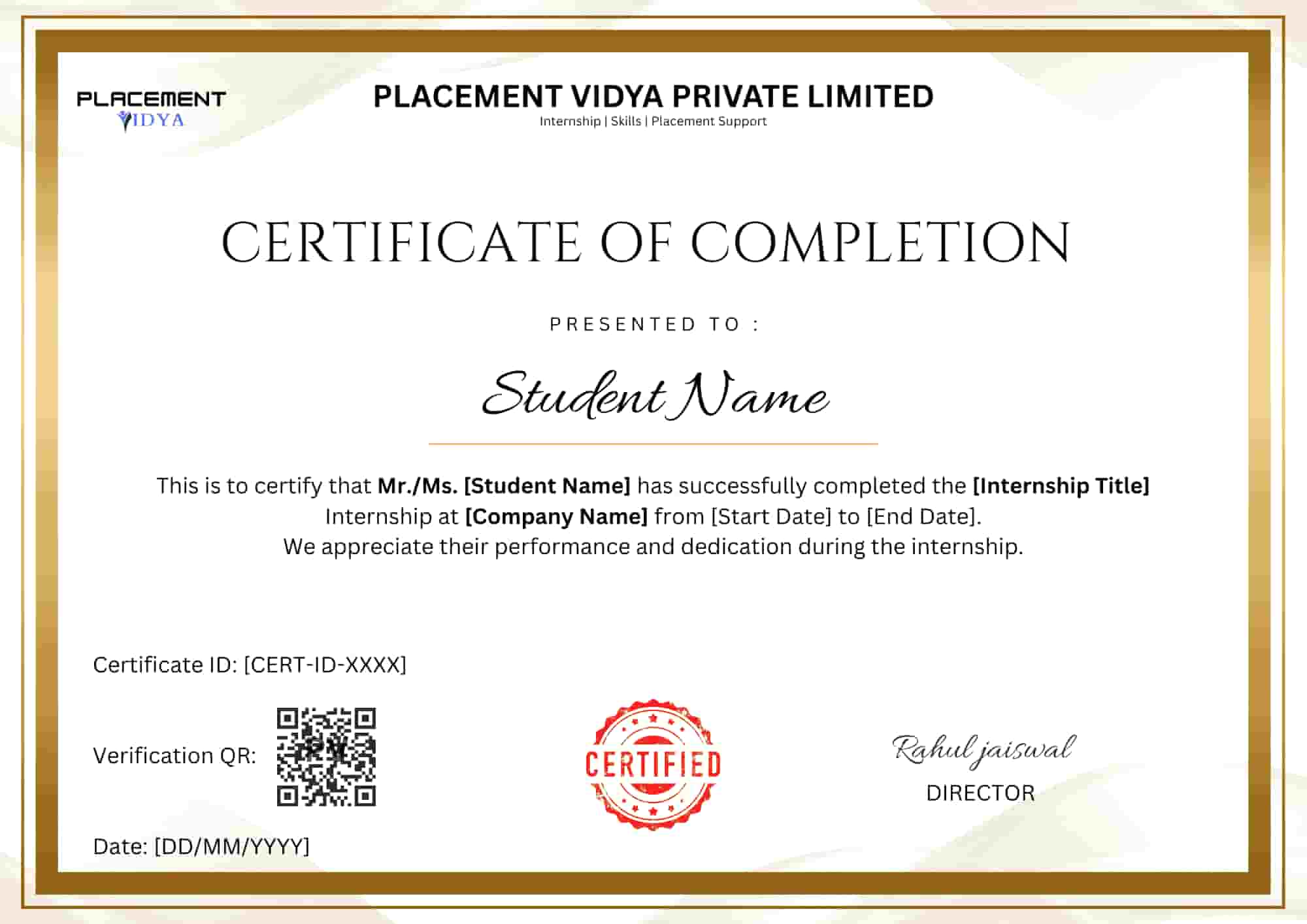 Sample Internship Certificate preview